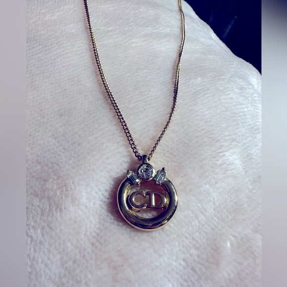 DIOR - Christian Dior CD Logo Stone Gold Tone Pendant Necklace - Picture 6 of 13